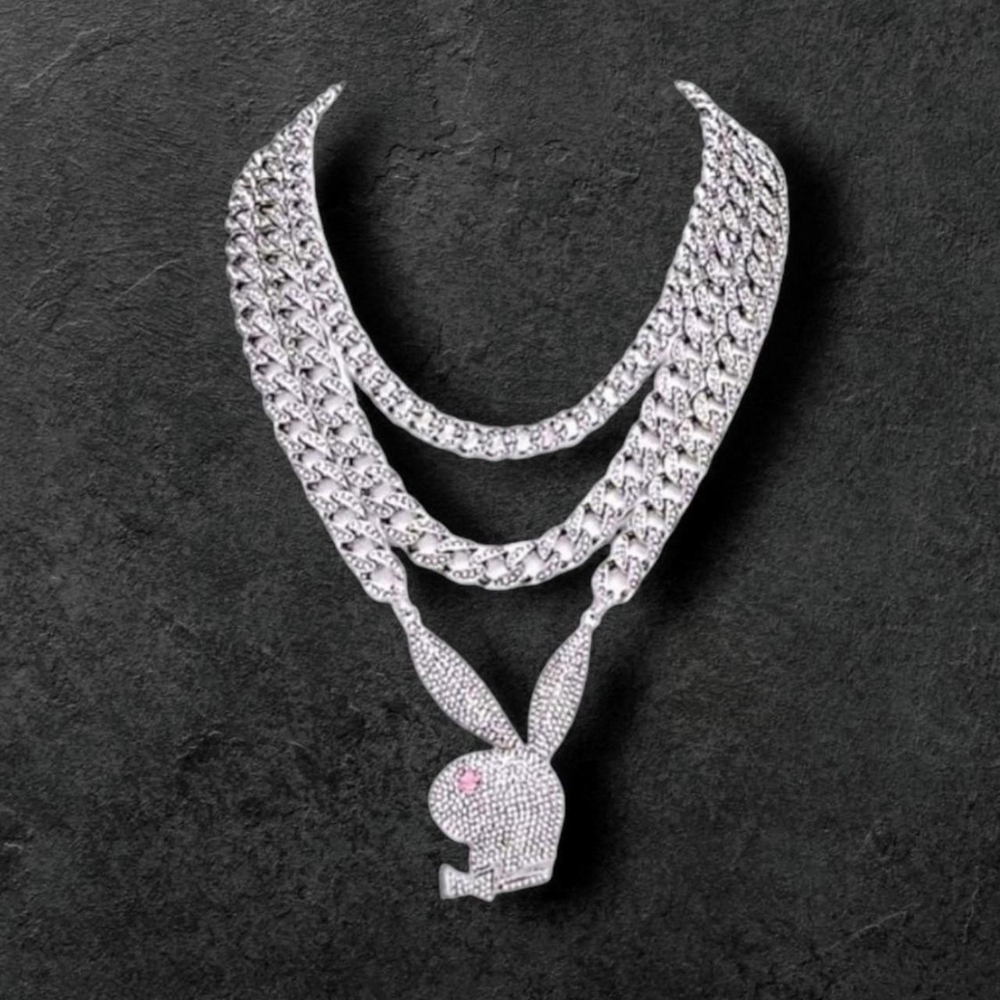 Playboy CZ Playboy Bunny Triple Row Figaro Chain Necklace